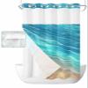 Anzona Turquoise Ombre No Hook Shower Curtains, Summer Beach Small Shower Curtains with Snap in Liner, Coastal Nautical Wave Waterproof Washable Fabric Bathroom Shower Curtain Sets, 36" x 72" view 1