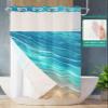 Anzona Turquoise Ombre No Hook Shower Curtains, Summer Beach Small Shower Curtains with Snap in Liner, Coastal Nautical Wave Waterproof Washable Fabric Bathroom Shower Curtain Sets, 36" x 72" view 2