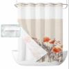 Anzona No Hook Shower Curtains, Red Poppy Rustic Small Shower Curtains with Snap in Liner, Abstract Botanical Floral Waterproof Washable Fabric Bathroom Shower Curtain Sets, 36" x 72" view 1