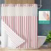 Anzona Pink Striped No Hook Shower Curtains, Farmhouse Standard Bathroom Curtains with Snap in Liner, Modern Pink Stripes Waterproof Washable Fabric Bathroom Shower Curtain Sets, 60" x 72" view 2