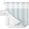 Anzona Aqua Striped No Hook Shower Curtains, Farmhouse Long Bathtub Curtains with Snap in Liner, Modern Turquoise Stripes Waterproof Washable Fabric Bathroom Shower Curtain Sets, 72" x 78" view 1