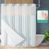 Anzona Aqua Striped No Hook Shower Curtains, Farmhouse Long Bathtub Curtains with Snap in Liner, Modern Turquoise Stripes Waterproof Washable Fabric Bathroom Shower Curtain Sets, 72" x 78" view 2