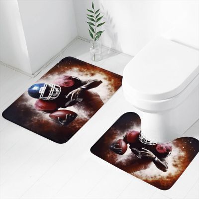 Bathroom Rugs Sets 2 Piece Soft Absorbent Bath Mat for Bathroom American Football Bath Rugs and U-Shaped Contour Toilet Rug Non-Slip Bath Carpet for Bathtub Floor Mat