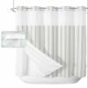 Anzona Sage Green Striped No Hook Shower Curtains, Farmhouse Long Bathtub Curtains with Snap in Liner, Modern Sage Green Stripes Waterproof Washable Fabric Bathroom Shower Curtain Sets, 72" x 78" view 1