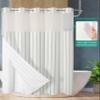 Anzona Sage Green Striped No Hook Shower Curtains, Farmhouse Long Bathtub Curtains with Snap in Liner, Modern Sage Green Stripes Waterproof Washable Fabric Bathroom Shower Curtain Sets, 72" x 78" view 2