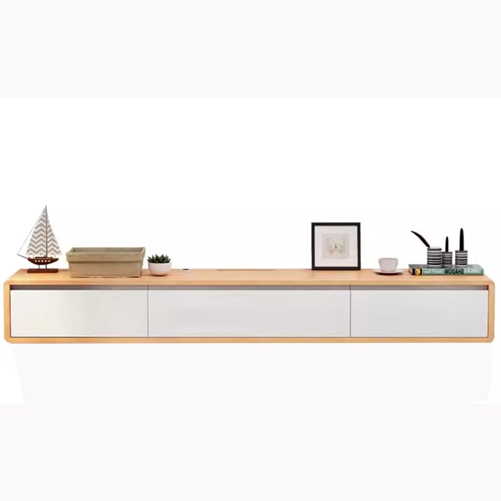 Living Room TV Stand Simple Solid Wood TV Stand Wide countertop for Easy Storage Wall-Mounted Design Saves Space with Drawer Storage(Wood Color,180 * 20 * 24cm)