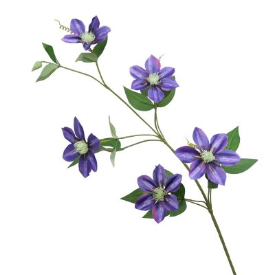ZHDOKA 33.5in Artificial Clematis Flower, 5 Heads Long Stem Faux Clematis Flower Simulation Clematis Branch with Green Leaves, Lifelike Clematis Spray for Wedding Table Centerpieces(Floral Purple)