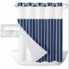Anzona Navy Blue Striped No Hook Shower Curtains, Farmhouse Small Shower Curtains with Snap in Liner, Abstract Navy Blue Waterproof Washable Fabric Bathroom Shower Curtain Sets, 36" x 72" view 1