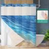 Anzona Blue Ombre No Hook Shower Curtains, Summer Beach Standard Bathtub Curtains with Snap in Liner, Coastal Nautical Blue Wave Waterproof Washable Fabric Bathroom Shower Curtain Sets, 72" x 72" view 2