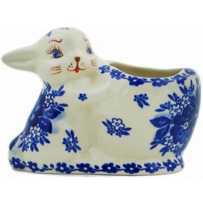 Polmedia Polish Pottery Bunny Shaped Jar UNIKAT - Fancy Floral Pattern Handmade in Boleslawiec Poland + Certificate of Authenticity