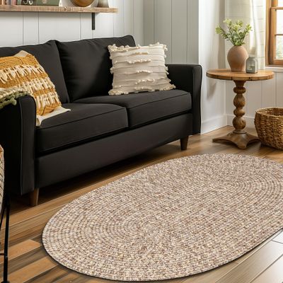 Super Area Rugs Beige Woven Braided Rug Rustic Living Indoor/Outdoor Braided Rug - Soft & Reversible Oval 8' x 10'