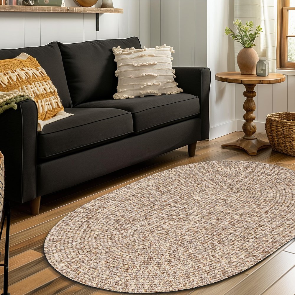 Super Area Rugs Beige Woven Braided Rug Rustic Living Indoor/Outdoor Braided Rug - Soft & Reversible Oval 8' x 10'