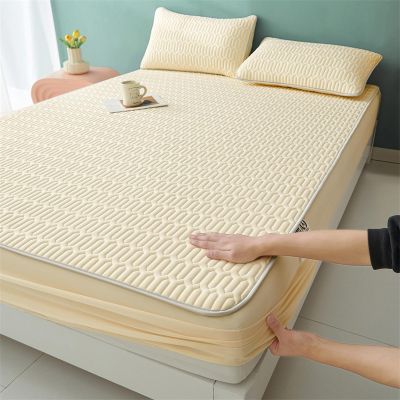 FCLDESHOP No Pop-Off Elastic Sheet,Summer Pure Color Cool Latex Mattress Topper Cover Bed LinenSuitable for Single Double King Size Bed,Yellow,90 * 200cm (1pcs)