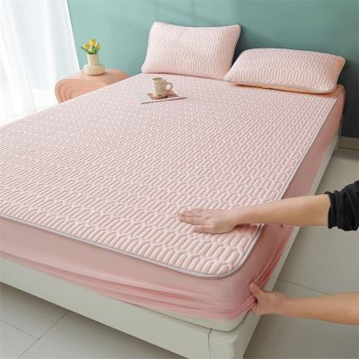 FCLDESHOP Fits Mattress Perfectly Soft Sheet,Summer Pure Color Cool Latex Mattress Topper Cover Bed LinenSuitable for Single Double King Size Bed,Pink,180 * 200cm (1pcs)