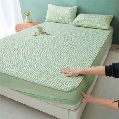 FCLDESHOP Deep Pockets That Actually Fits,Summer Pure Color Cool Latex Mattress Topper Cover Bed LinenSuitable for Single Double King Size Bed,Dark Green,180 * 200cm (3pcs)