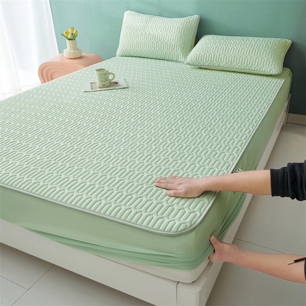 FCLDESHOP Deep Pockets That Actually Fits,Summer Pure Color Cool Latex Mattress Topper Cover Bed LinenSuitable for Single Double King Size Bed,Dark Green,180 * 200cm (3pcs)