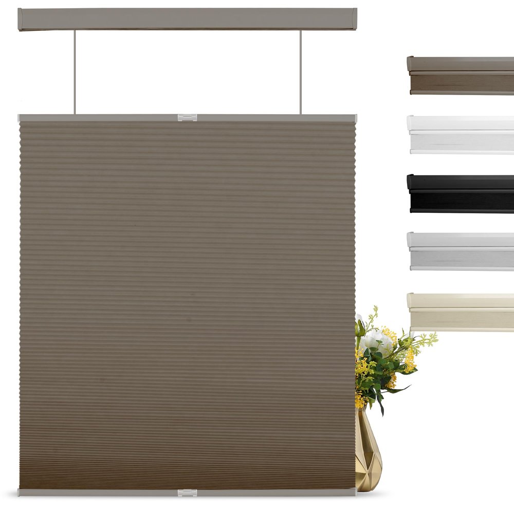 BERISSA Top Down Bottom Up Cordless Cellular Shades Pull Down Blackout Room Darkening Window Shades Honeycomb Blinds for Windows and Skylights,Brown,16" W x 64" H