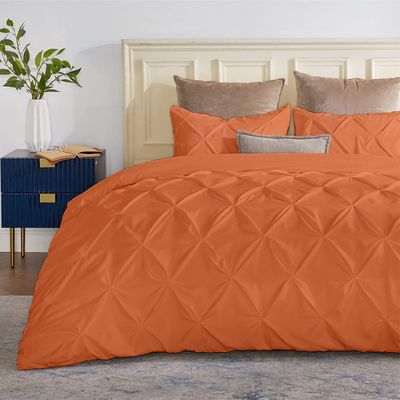 SLEEP-NEST Luxuries Decorative Alaskan King Pinch Duvet Cover Set 136" x 120" Oversized King 3 Piece with Zipper Closure 100% Egyptian Cotton Pintuck Cover for Comforter, Burnt Orange