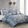 Chezmoi Collection Royale 7-Piece Jacquard Floral Comforter Set, Oversized Queen, Grayish Blue/Gray view 1