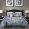 Chezmoi Collection Royale 7-Piece Jacquard Floral Comforter Set, Oversized Queen, Grayish Blue/Gray view 2