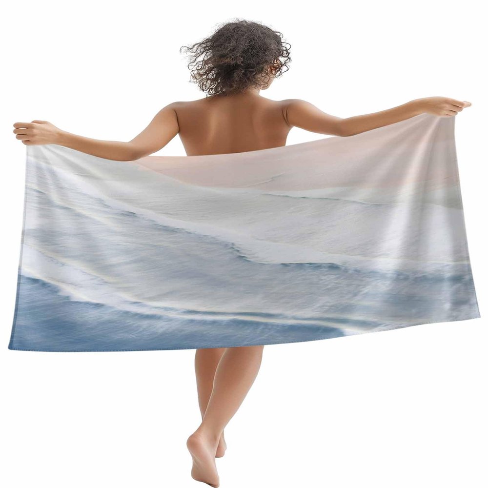 Blue Coastal Beach Beach Towel - 31x63 inch Sand Proof Water Absorbent Travel Towel for adults,Summer Ocean Waves Abstract Painting Quick Dry Pool Towel Travel Camping Blanket for Yoga Bathroom