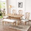 Brabrety Retro 6-Piece Trestle Dining Table Set with Upholstered Dining Chairs and Dining Bench, Smooth Dining Backs for Dining Room, Living Room, Kitchen (Natural+Beige@052) view 1