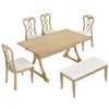 Brabrety Retro 6-Piece Trestle Dining Table Set with Upholstered Dining Chairs and Dining Bench, Smooth Dining Backs for Dining Room, Living Room, Kitchen (Natural+Beige@052) view 3