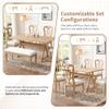 Brabrety Retro 6-Piece Trestle Dining Table Set with Upholstered Dining Chairs and Dining Bench, Smooth Dining Backs for Dining Room, Living Room, Kitchen (Natural+Beige@052) view 4