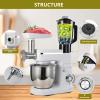 3-in-1 Household Kitchen Mixers with Stainless Steel 6 Liter Bowl, Kitchen Mixer with Blender and Meat Grinder, Electric Chopper for Meat Vegetables, with Meat Grinder/Stirring Stick,White view 2