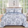 WONGS BEDDING Quilt King Size, Blue Quilt Bedding Set with 2 Pillowcases, Botanical Quilt for King Bed, Soft Microfiber Lightweight Coverlet Bedspread for All Season (110"90", 3 Pieces) view 1