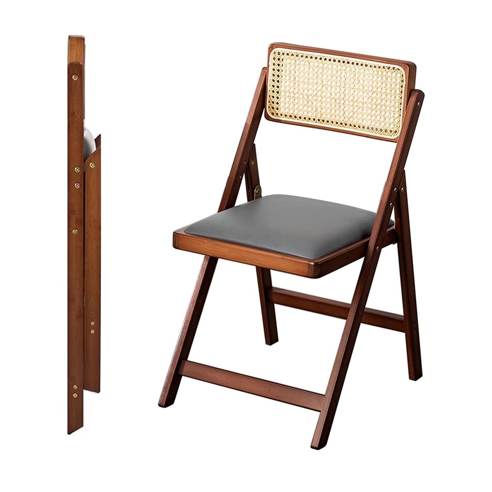 Folding Dining Chairs Set of 2, No Assembly Folding Chairs w/Padded Seats, Wood Foldable Kitchen Chairs, Easy to Store Extra Event Chairs, Padded Folding Chair for Wedding Guests Party(Brown)