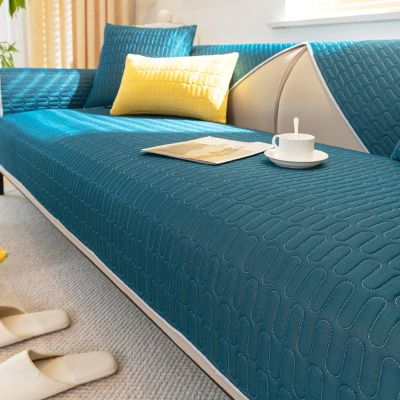 Breathable Ice Silk Sofa Cover Summer Cooling Sofa Cushion Non-Slip Herringbone Sofa Slipcovers Universal Pure Color Sofa Covers for Corner L Shape