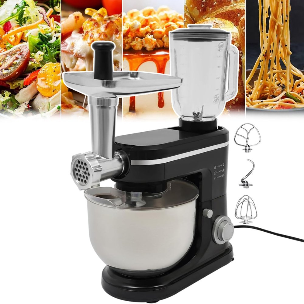 6l Electric Kitchen Mixer - 3 in 1/Meat Grinder And Meat Grinder And Food Process/Mixer Grinder Household Mixers For Meat Grinder, Juicer, Dough Kneading, Egg Beater,Black