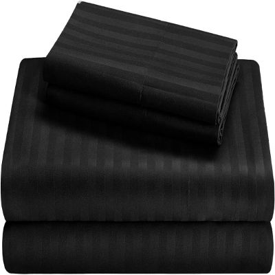 100% Cotton RV Sheets Set 4 PC - 400 TC - Soft and Smooth Bed Sheets for Campers, RV's & Travel Trailers Easy Fit Mattress up to 10 Inch Deep Pockets - Black Stripe - (35X79) Bunk Size