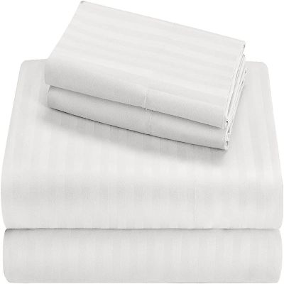 100% Cotton RV Sheets Set 4 PC - 400 TC - Soft and Smooth Bed Sheets for Campers, RV's & Travel Trailers Easy Fit Mattress up to 10 Inch Deep Pockets - White Stripe - (34X75) Bunk Size