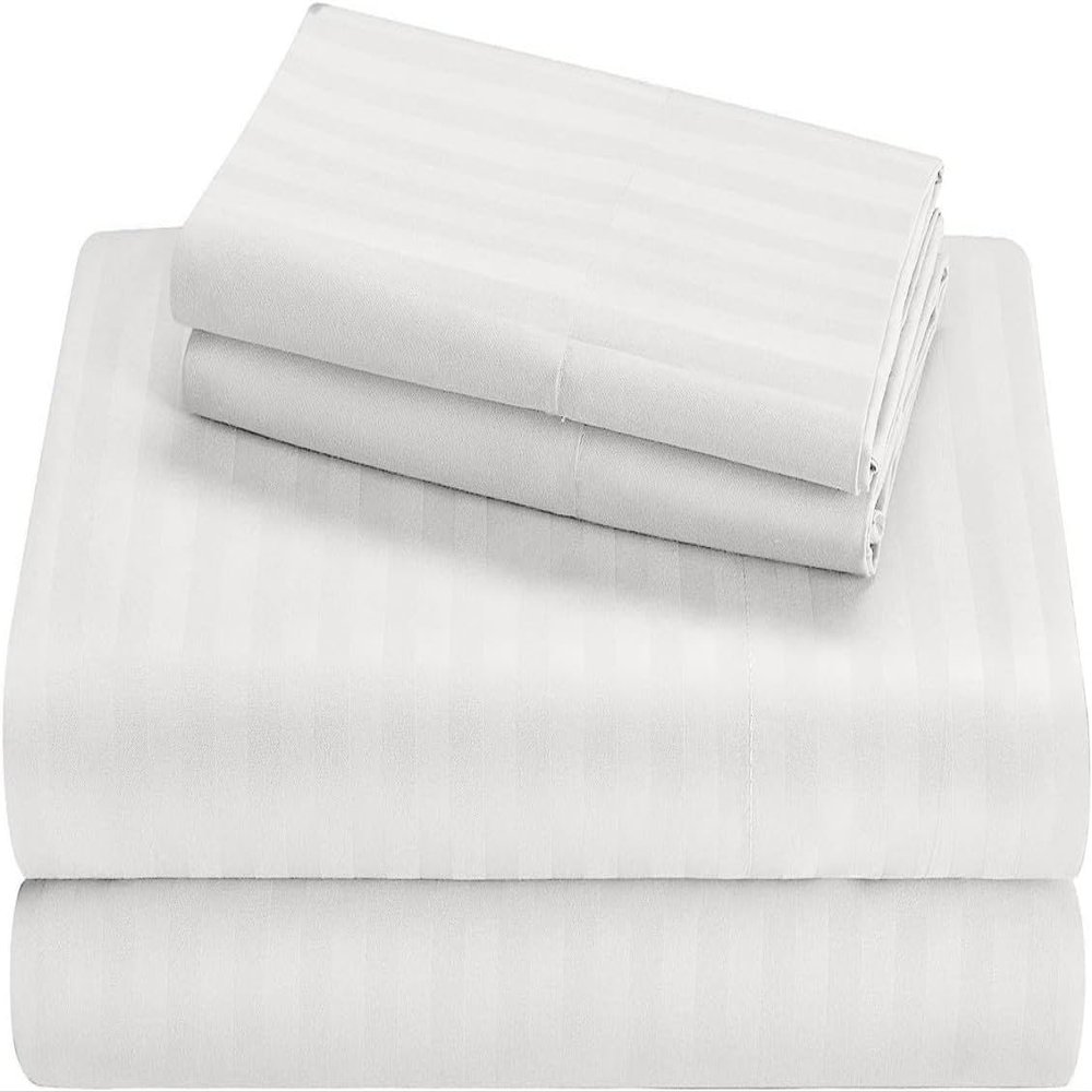 100% Cotton RV Sheets Set 4 PC - 400 TC - Soft and Smooth Bed Sheets for Campers, RV's & Travel Trailers Easy Fit Mattress up to 10 Inch Deep Pockets - White Stripe - (34X75) Bunk Size