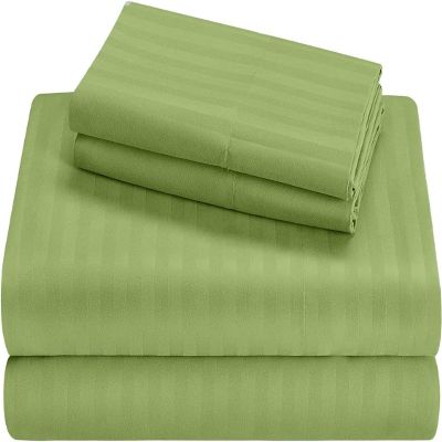 100% Cotton RV Sheets Set 4 PC - 400 TC - Soft and Smooth Bed Sheets for Campers, RV's & Travel Trailers Easy Fit Mattress up to 10 Inch Deep Pockets - Sage Stripe - (72X80) CAMPER King Size