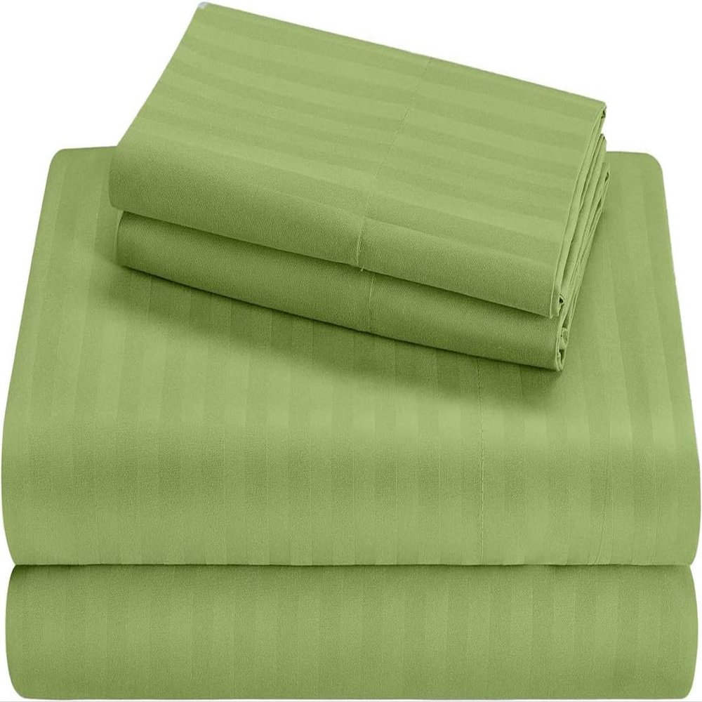 100% Cotton RV Sheets Set 4 PC - 400 TC - Soft and Smooth Bed Sheets for Campers, RV's & Travel Trailers Easy Fit Mattress up to 10 Inch Deep Pockets - Sage Stripe - (72X80) CAMPER King Size