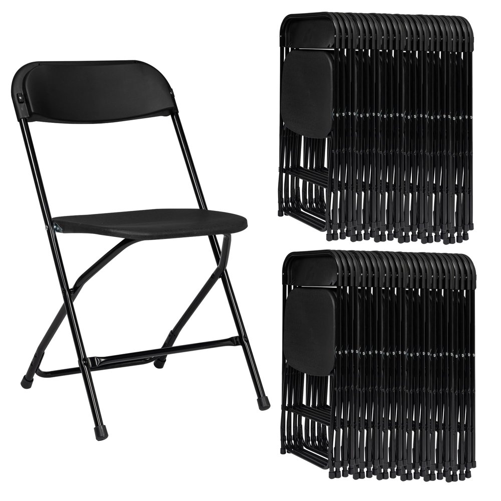 susici 100 Pack Black Plastic Folding Chairs for Outside Portable Indoor Outdoor Stackable Commercial Seat with Steel Frame for Office Wedding Party Patio Dinning Events Chair, 350lbs Capacity