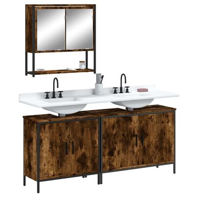 YELWHI 3 Piece Bathroom Furniture Set Smoked Oak Engineered Wood,Functional Bathroom Furniture Set with Ample Storage Space and WallMounted Mirror Cabinet Smoked Oak Bathroom Furniture, Bathroom Sets