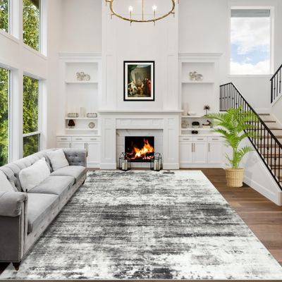 10x14 Area Rugs Washable Rug: Modern Abstract Living Room Rug Soft Anti-Skid Thin Carpet Indoor Floor Non-Shedding Carpets for Bedroom Dining Room Farmhouse Nursery Home Office Black Grey