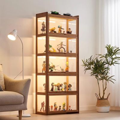 Natural Bamboo Display Cabinet Display Cabinet With Acrylic Cabinet Door Modern Minimalist Flip Door Cabinet Doorsealed Dustproof Easy To Clean Curio Cabinet Glass Display Shelf(Brown,5F-69x34x172.5cm