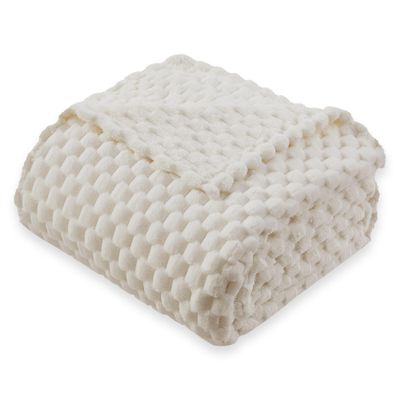 KORBLISS Super Soft Fleece King Size Blanket 90x102 Inches for Bed, Premium Silky with 3D Imitation Turtle Shell Jacquard Decorative Blankets, Lightweight and Cozy for Living Room.Ivory