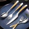 40-piece silverware flatware sets, 18/8 stainless steel flatware set, Hammered handle cutlery set, service for 8, bright hotel tableware set, dishwasher safe view 2