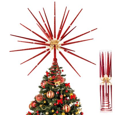 Red Christmas Tree Topper 13.7 Inch - No DIY Red Starburst Tree Topper, Exploding Star Christmas Tree Decorations