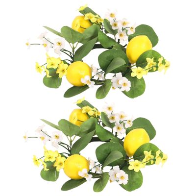 2Pcs Candle Rings Wreaths, Artificial Lemon Wreaths Candle Rings Wreaths, Artificial Fruit Candle Rings with Eucalyptus Leaves for Wedding Centerpiece Party Home Table Decor