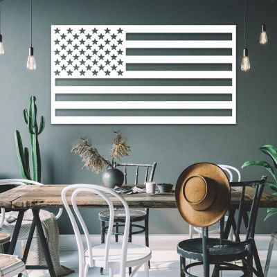 Idadey American Flag Wall Art Metal, Usa Flag Wall Decor Outdoor, Minimalist Wall Art, Independence Day, American Decor Living Room, Patriotic Gift (White1, 59L x 31W)