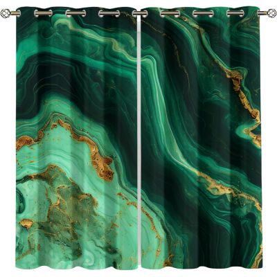 Luxury Blackout Curtains, Emerald Green Gilded Marble Texture Printed Curtains, Washable Energy Saving Window Drapes for Living Room Bedroom Kitchen Office Hotel 2 Panels - 2x54 Wx84 L