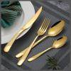 72 piece gold silverware set for 18, 18/8 stainless steel cutlery set, fork spoon knife set, hammered handle flatware set for family dinning gathering corporate, dishwasher safe view 3