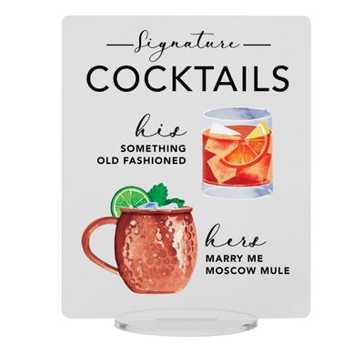 Elation Factory Co. Signature Cocktail Sign Acrylic | Acrylic Wedding Bar Menu | Drink Menu | Bar Sign | 10" H x 8" W Frosted Acrylic Signature Drink Sign